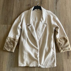 Zara Trafaluc Tan long sleeve open Jacket with Faux Fur Cuffs
